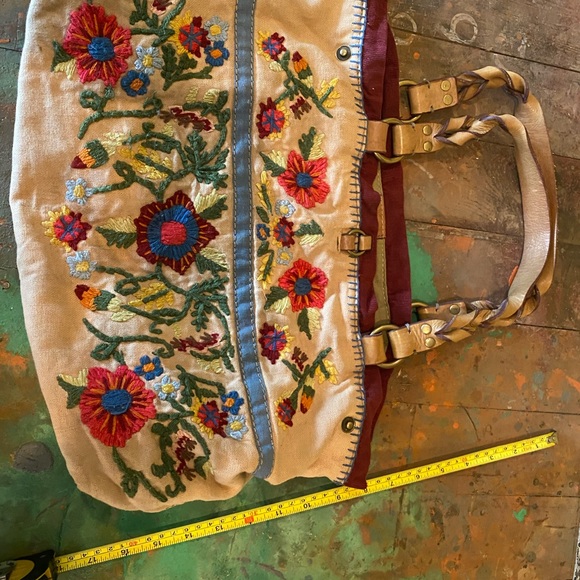 Cotton & leather LUCKY BRAND bag! Cute floral stitching! Unique colors- FUN/ EUC - Picture 15 of 16